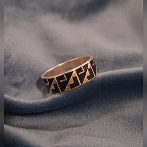 Taxco Mexico 925 Sterling Silver Geometric Inlay Band Ring | Size 13